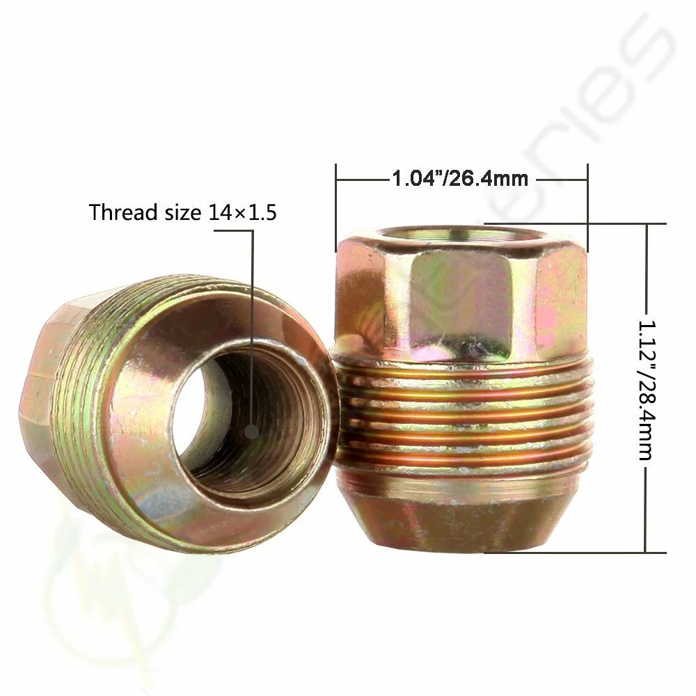 24 Pcs Open End Wheel Lug Nuts 14x1.7mm Gold for Chevrolet GMC Cadillac