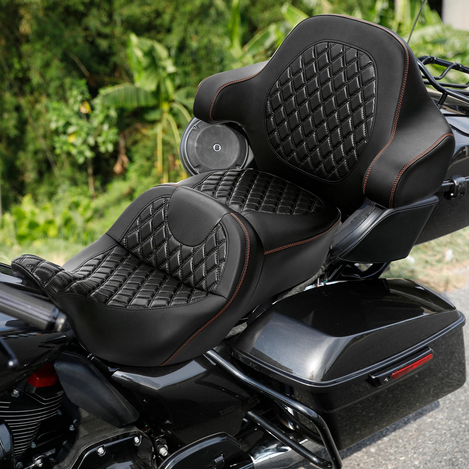 Black Gel Seat & Backrest Pad for Harley Touring Glide (2014–2023)