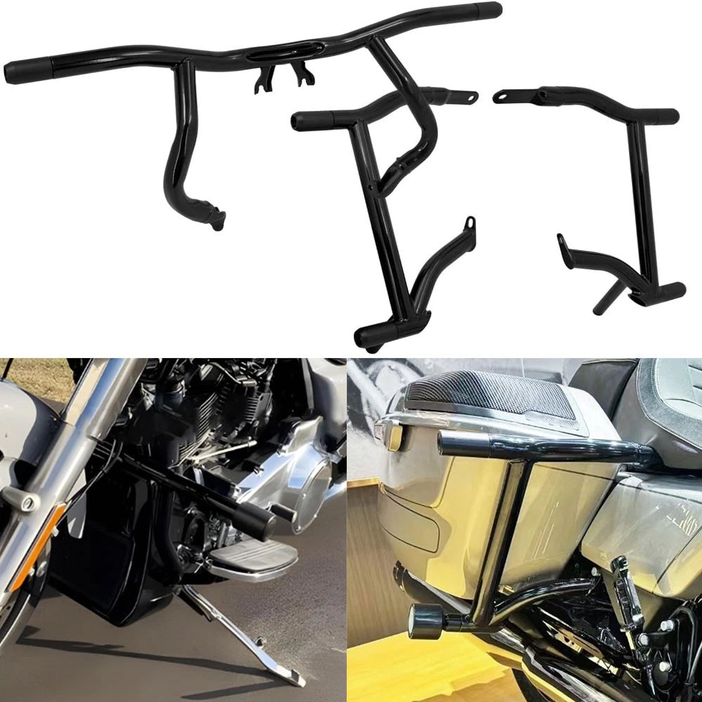 Front Crash Bar & Rear Saddlebag Crash Bar for Harley Touring Road Glide (2014–2024)