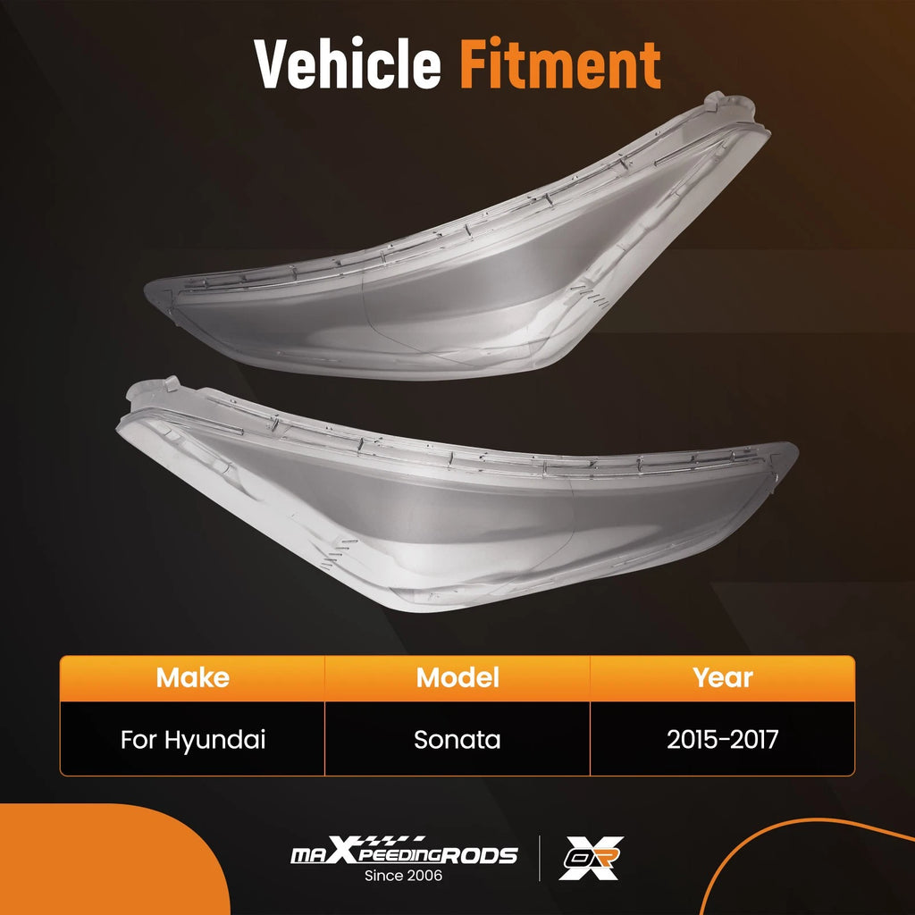 Clear Front Headlamp Lens Covers Pair for Hyundai Sonata (2015–2017)