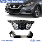 Set of 2 Front Upper Grille with Lower Trim Chrome for Nissan Versa (2020–2021)