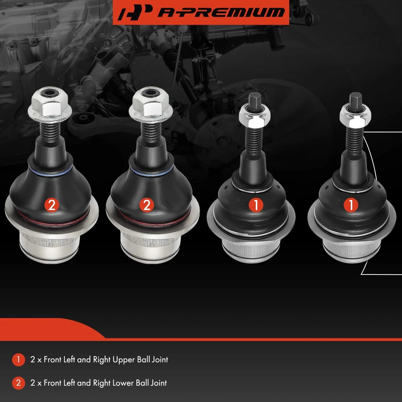 Set of 4 Front Upper & Lower Suspension Ball Joints for Ford F-150 Expedition (1997–2023)