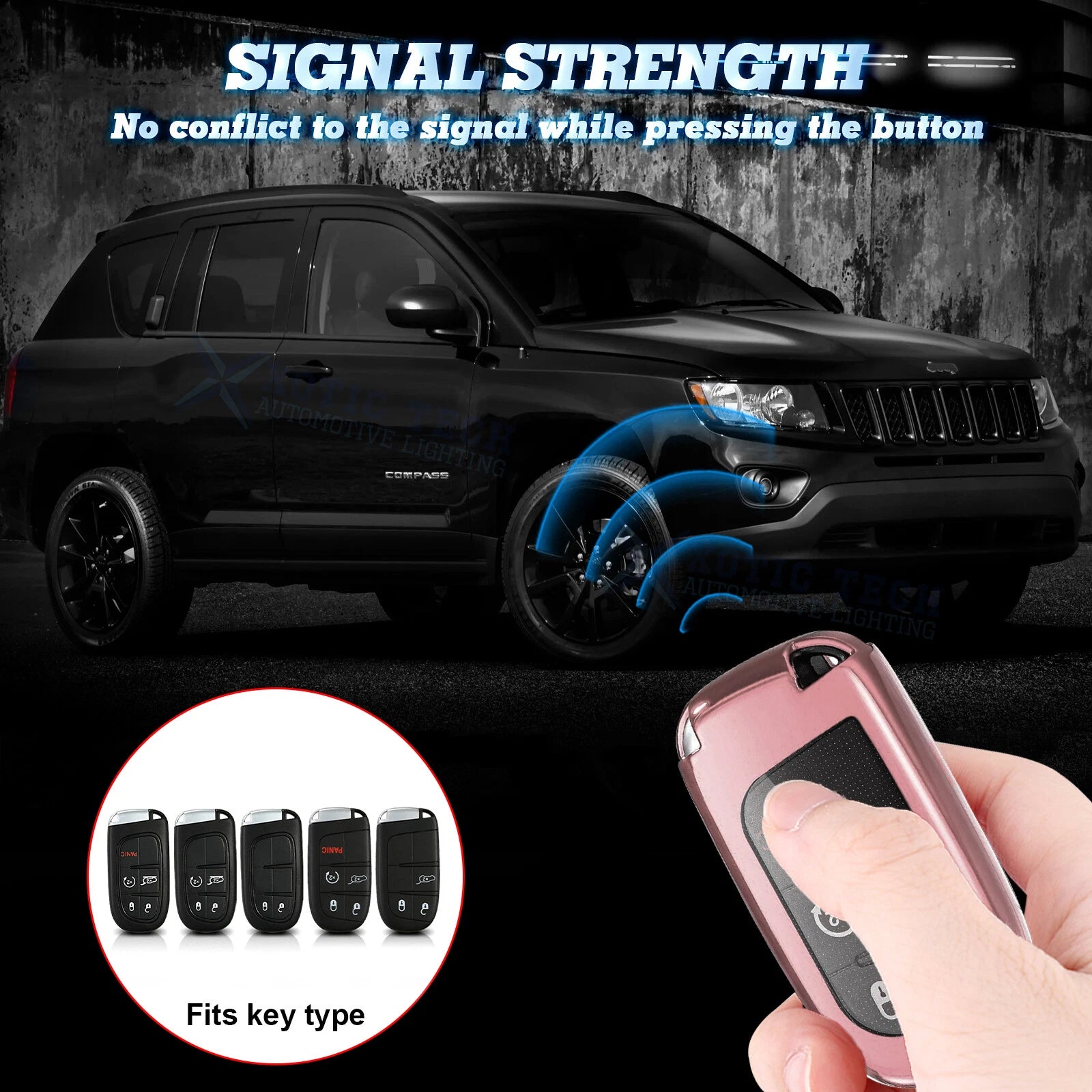 Rose Gold Soft TPU Smart Key Cover for Dodge Jeep (2019-2024)