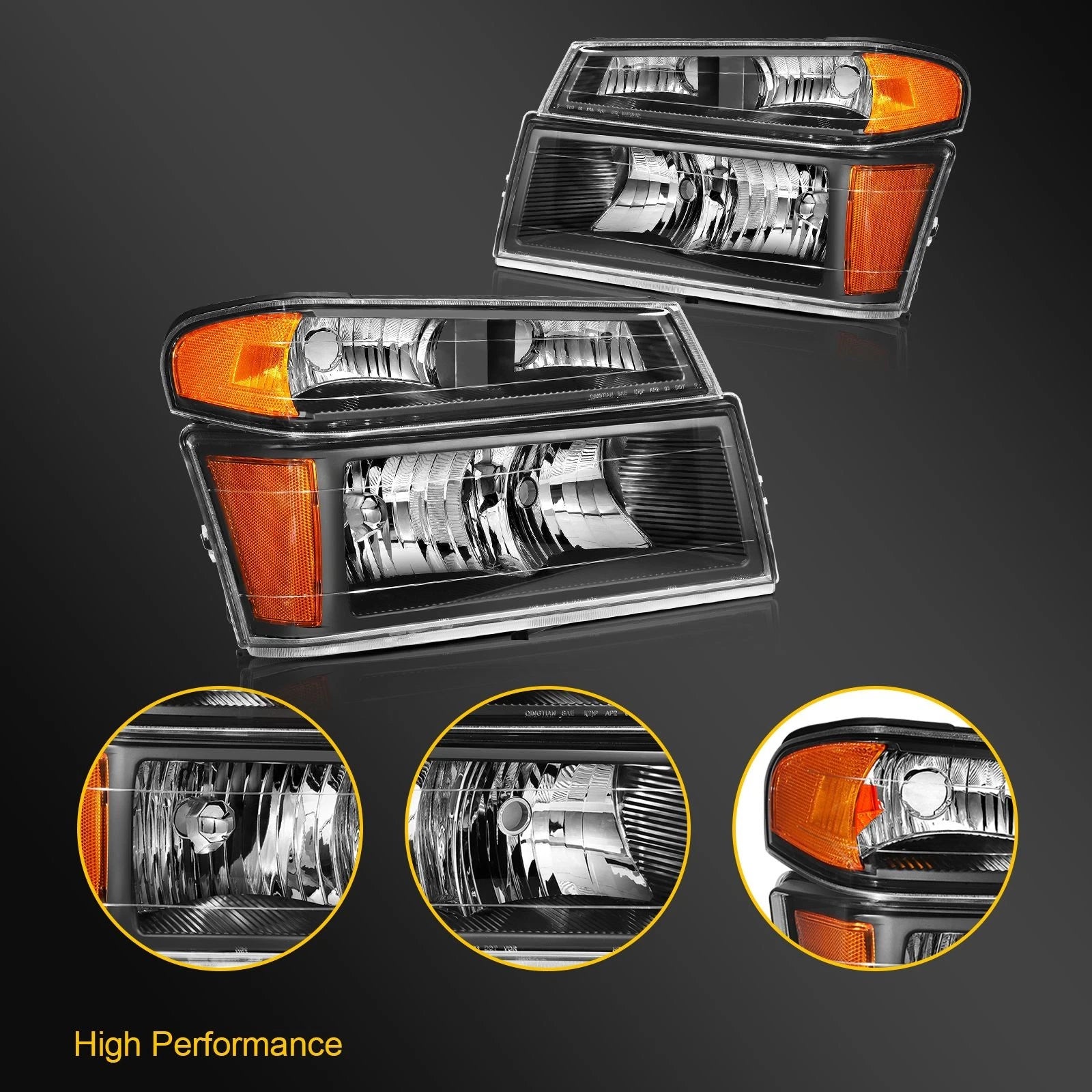 Headlight Assembly Pair for Chevy Colorado GMC Canyon (2004–2012) Black Housing