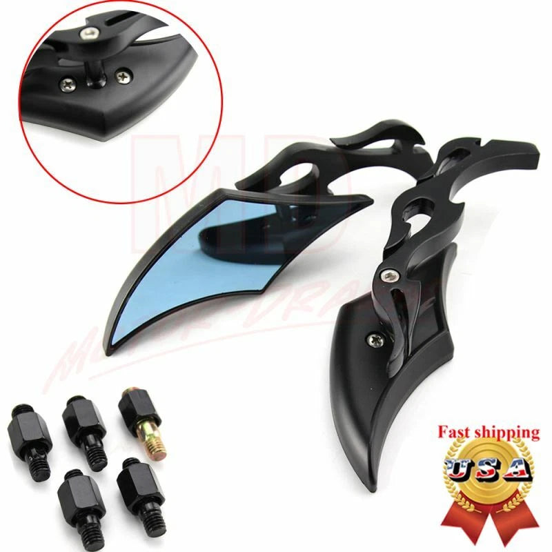 Black Rear View Mirrors for Harley Cruiser Bobber Chopper Dyna (8-10MM)