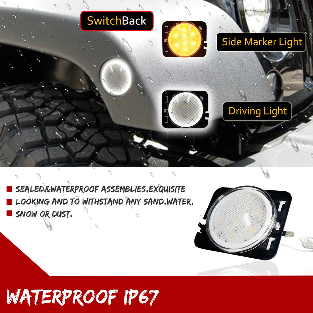LED Side Marker DRL Front Fender Lights for Jeep Wrangler JK (2007–2018)