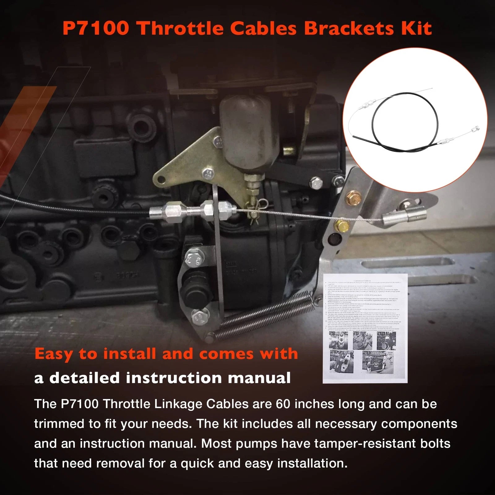 Throttle Swap Kit for P7100 (Adjustable Cable, Mounting Brackets)