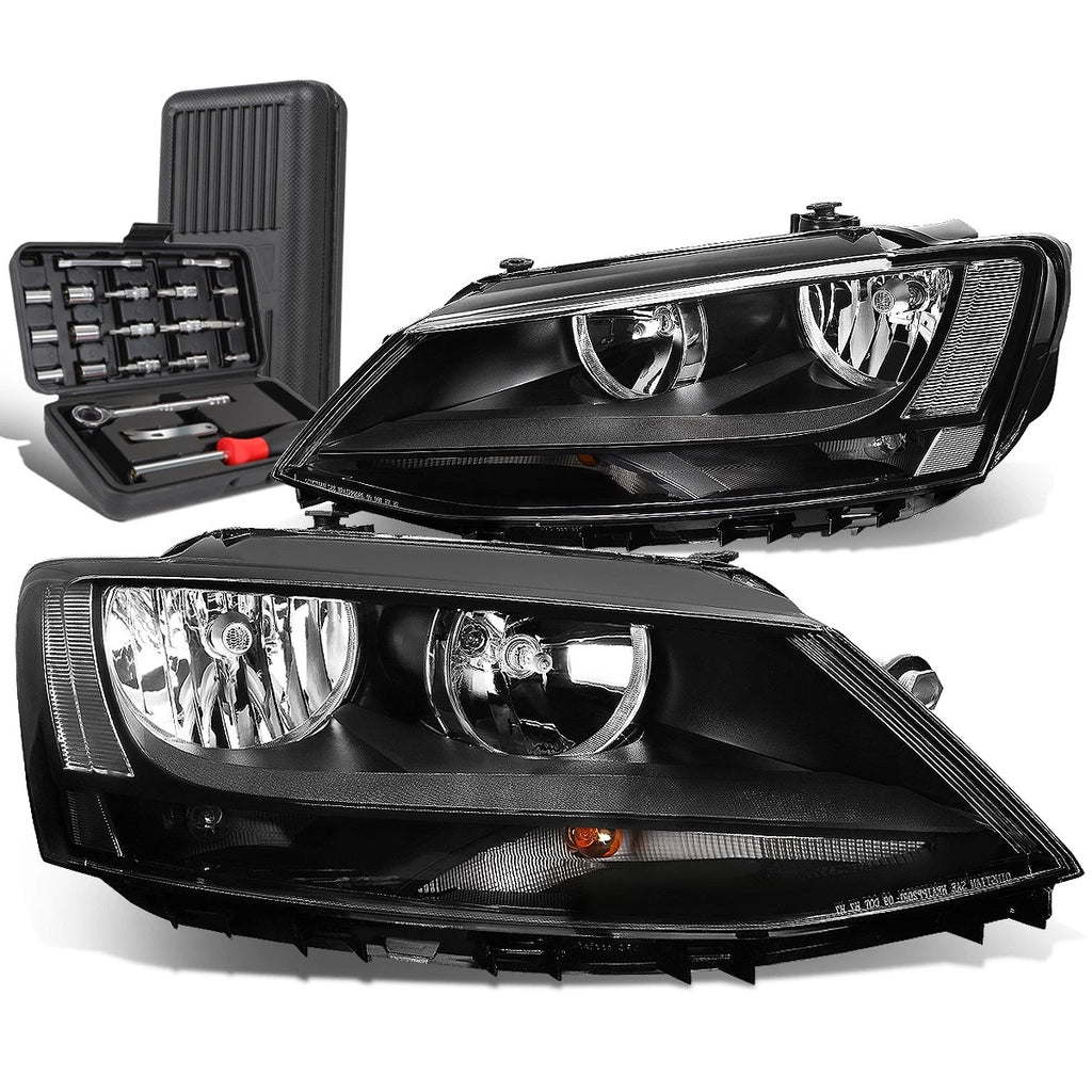 Pair of Black Housing Clear Side Headlights for Volkswagen Jetta (2011–2018)
