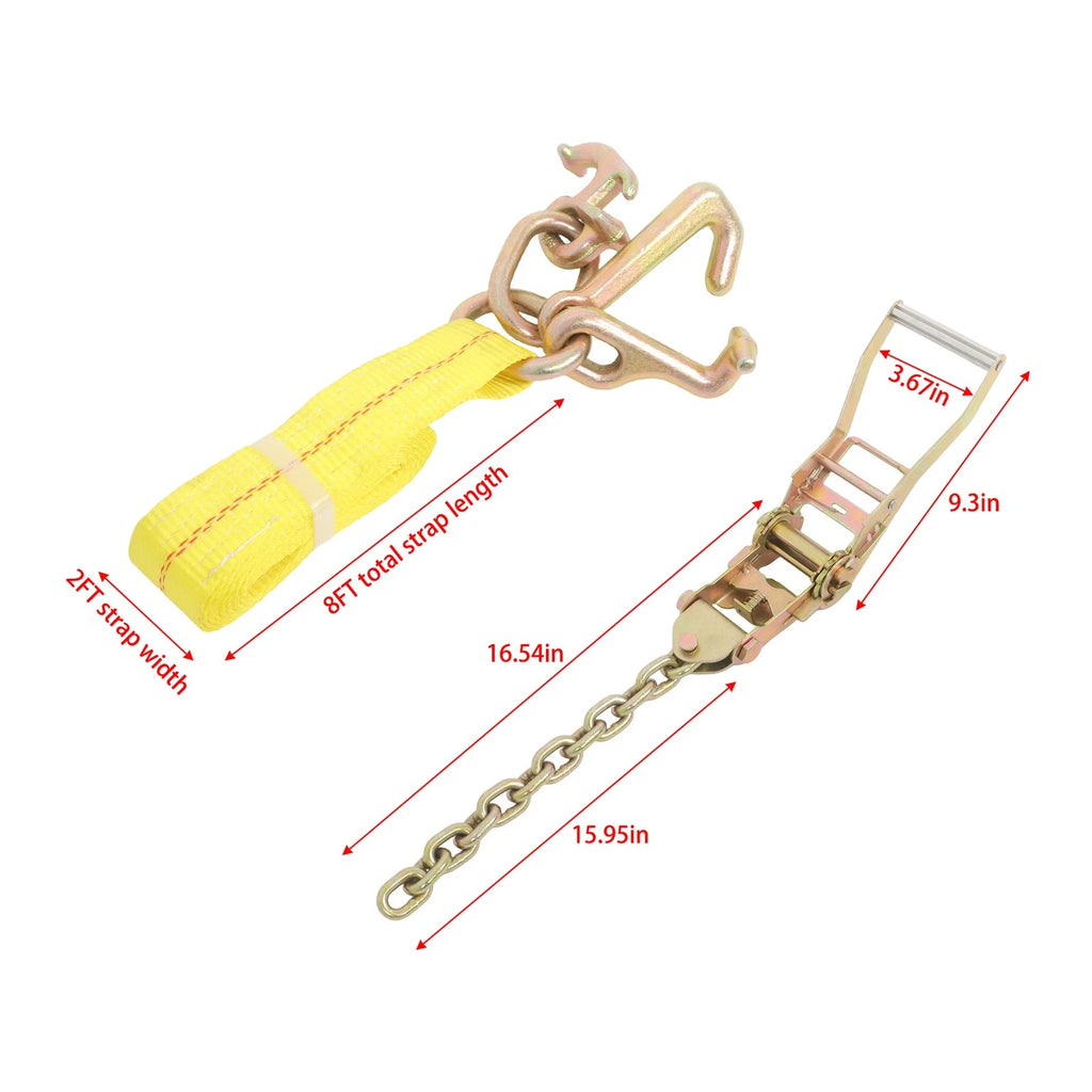 2X 2" Heavy Duty Chain Ratchet Straps - 3333lbs Working Load Limit