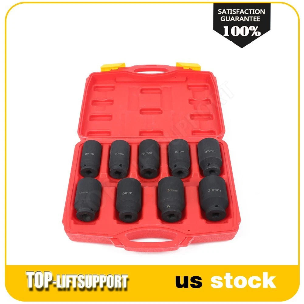 9-Piece Deep Impact Socket Kit for Axle Hub Nut (1/2" Drive, 29-38mm)