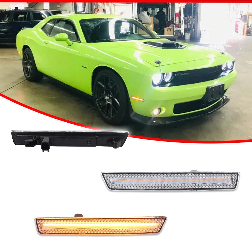 2X Clear Amber LED Front Side Marker Lights for Dodge Challenger (2015–2023)