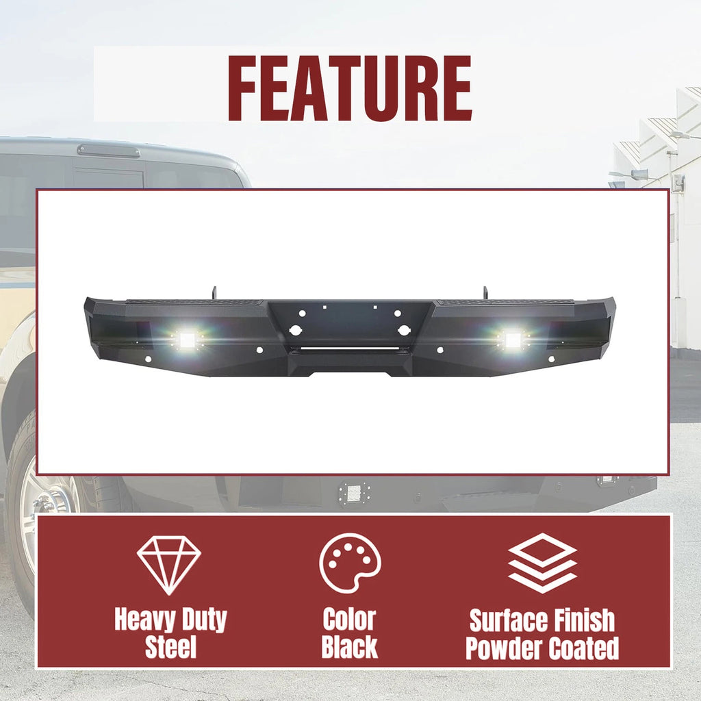 Rear Bumper for Ford Super Duty F250 F350 (1999–2016) Black with Sensor Holes