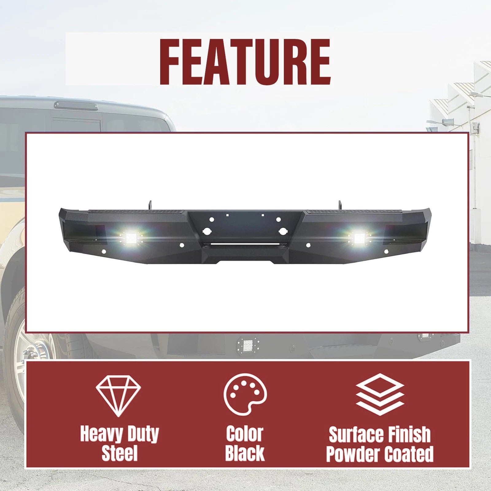 Rear Bumper for Ford Super Duty F250 F350 (1999–2016) Black with Sensor Holes