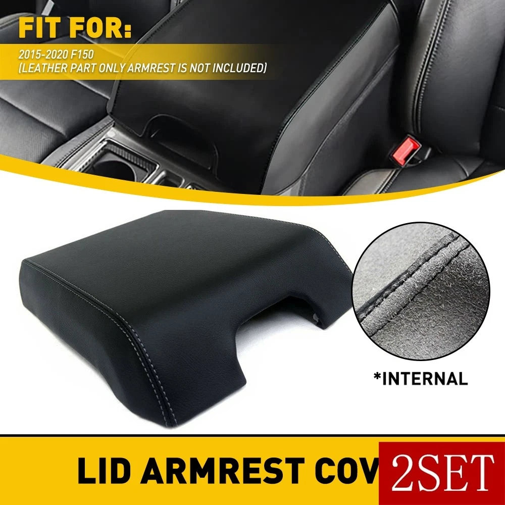 Set of 2 Black Leather Armrest Center Console Lid Covers for Ford F150 (2015–2019)
