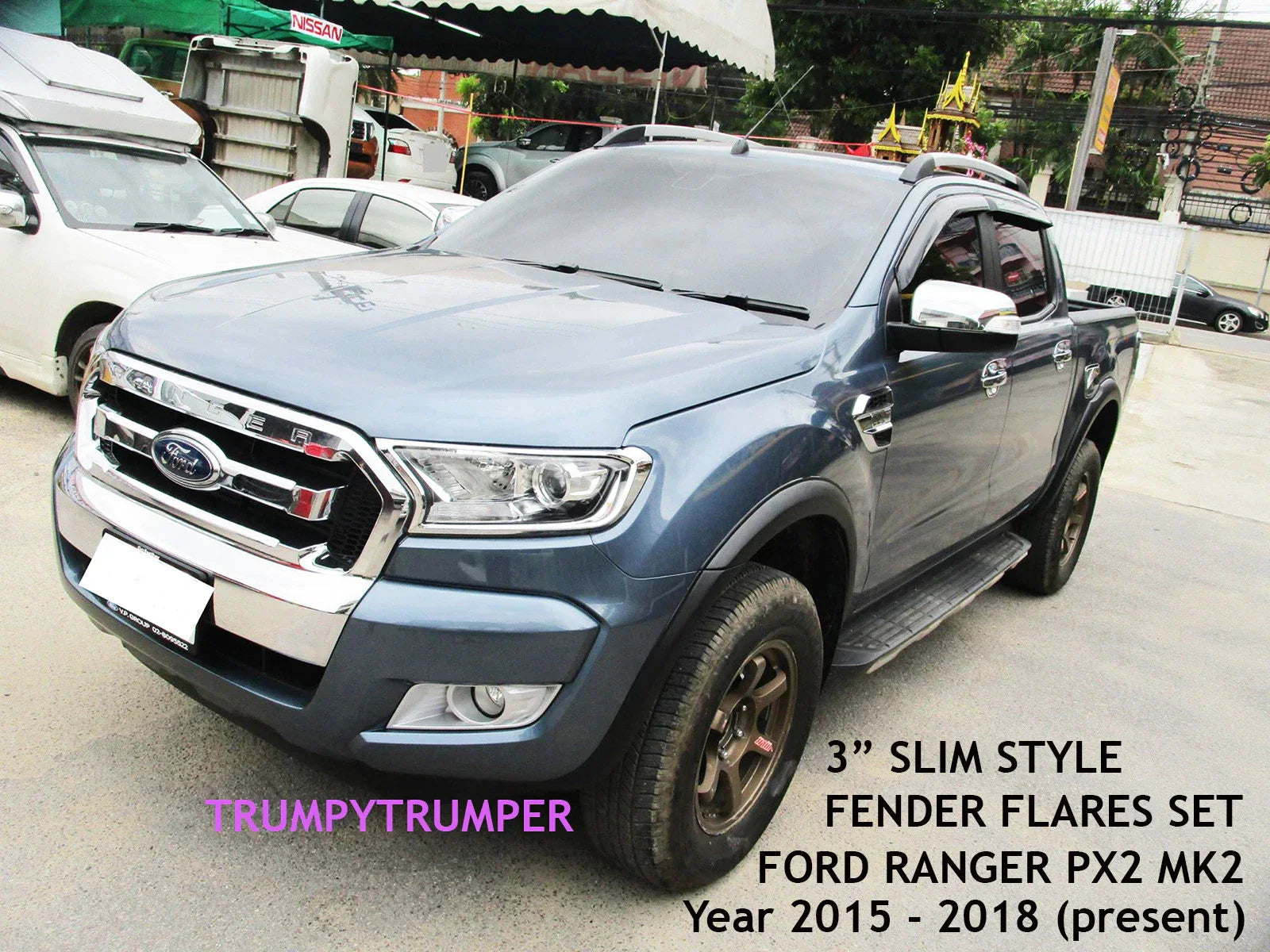 3" Matte Black Fender Flares Wheel Arches for Ford Ranger MK2 Wildtrak (2015-2018)