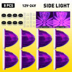 8X Purple LED Side Marker Lights for Truck Trailer (12V) Chrome Housings