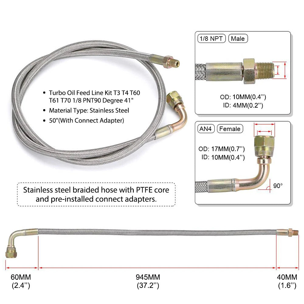 Oil Feed and Return Line Hose Kit for T3 T4 Turbocharger