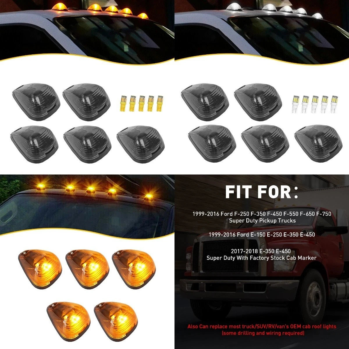 Smoke LED Cab Roof Lights for Ford F-250 F-350 Super Duty (2008–2016)