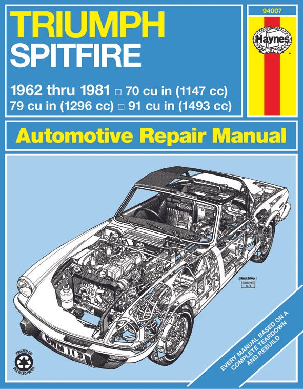 Haynes Workshop Repair Manual for Triumph Spitfire (1962-1981)