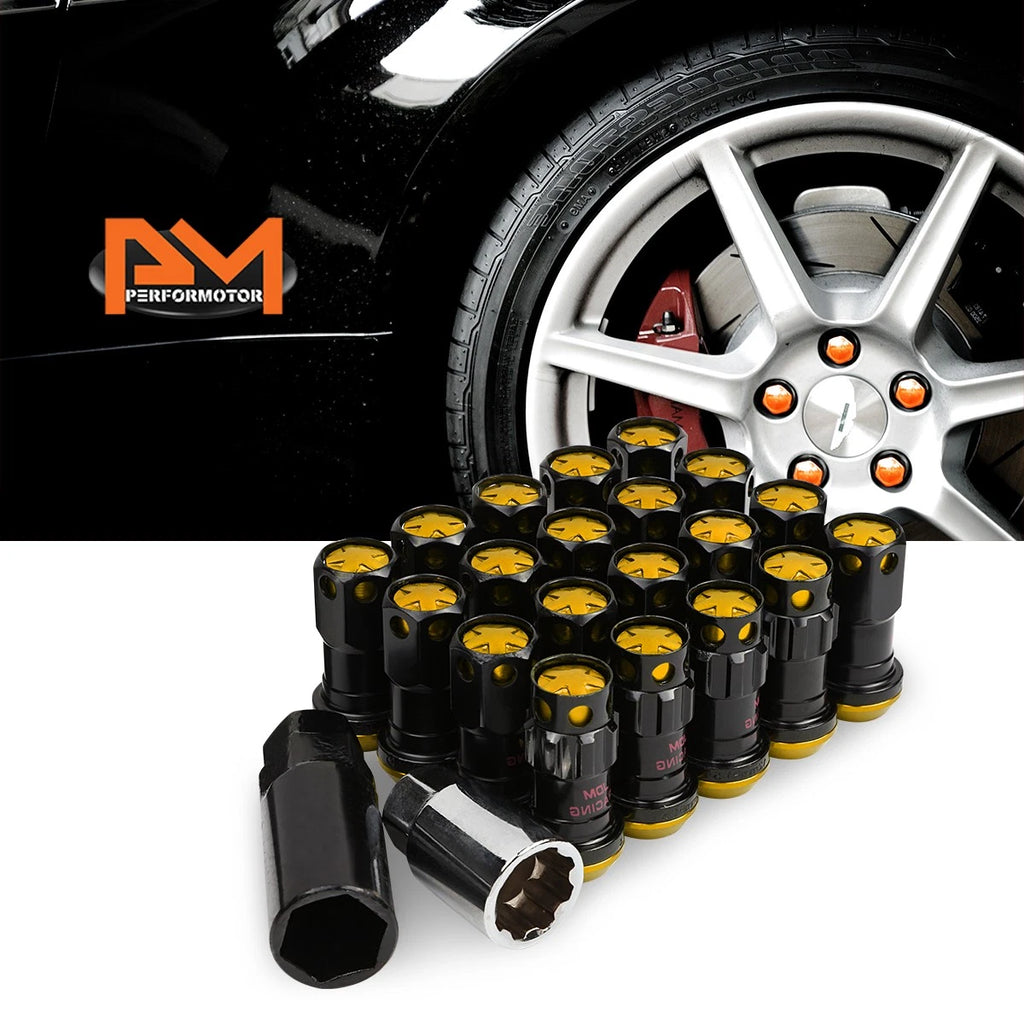 Set of 20 M12X1.5 Gold Closed End Lug Nuts with Spline Locks and Key