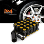 Set of 20 M12X1.5 Gold Closed End Lug Nuts with Spline Locks and Key