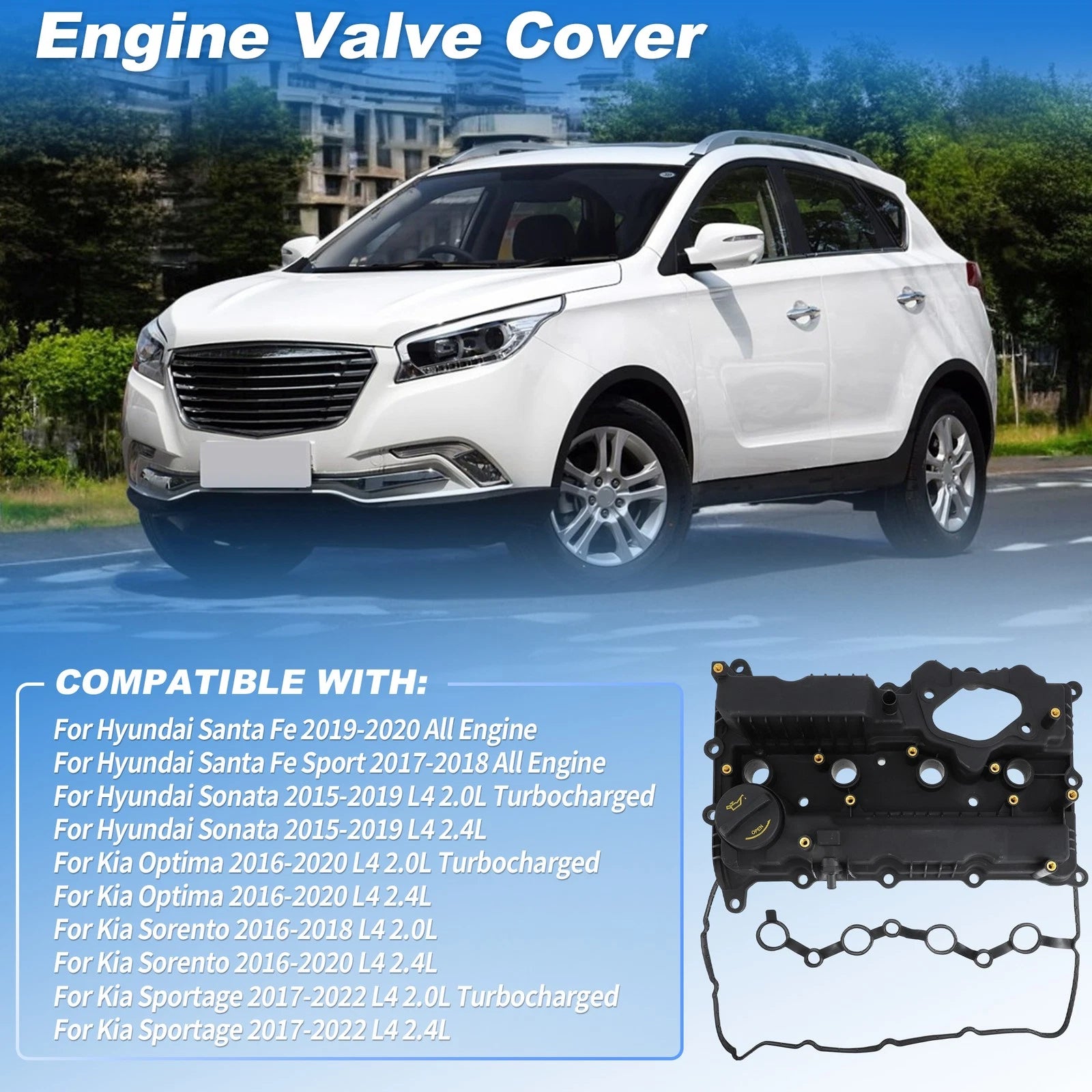 Engine Valve Cover w/Gasket for Hyundai Sonata (2015–2019) 224002GGB0 224102GGA1