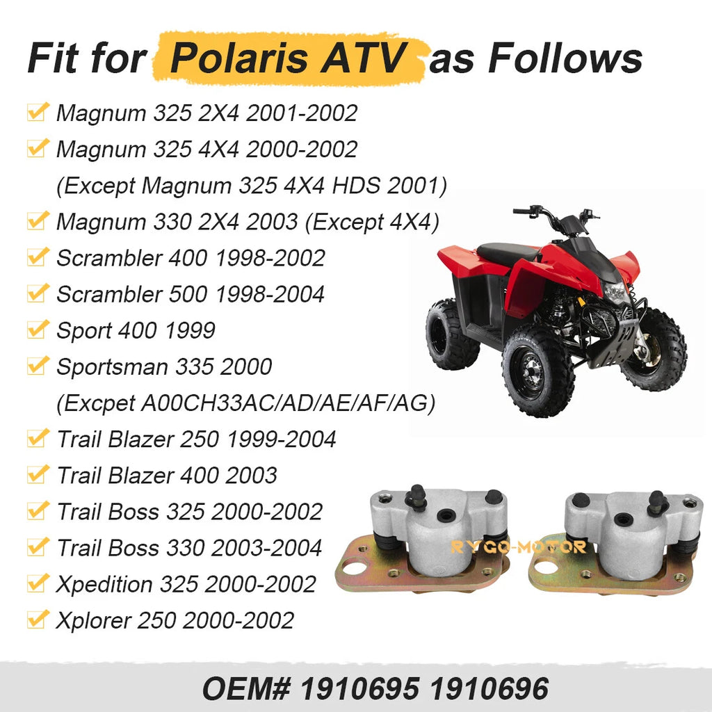Front Brake Calipers & Pads for Polaris Scrambler 400 500 (1998–2004) ATV