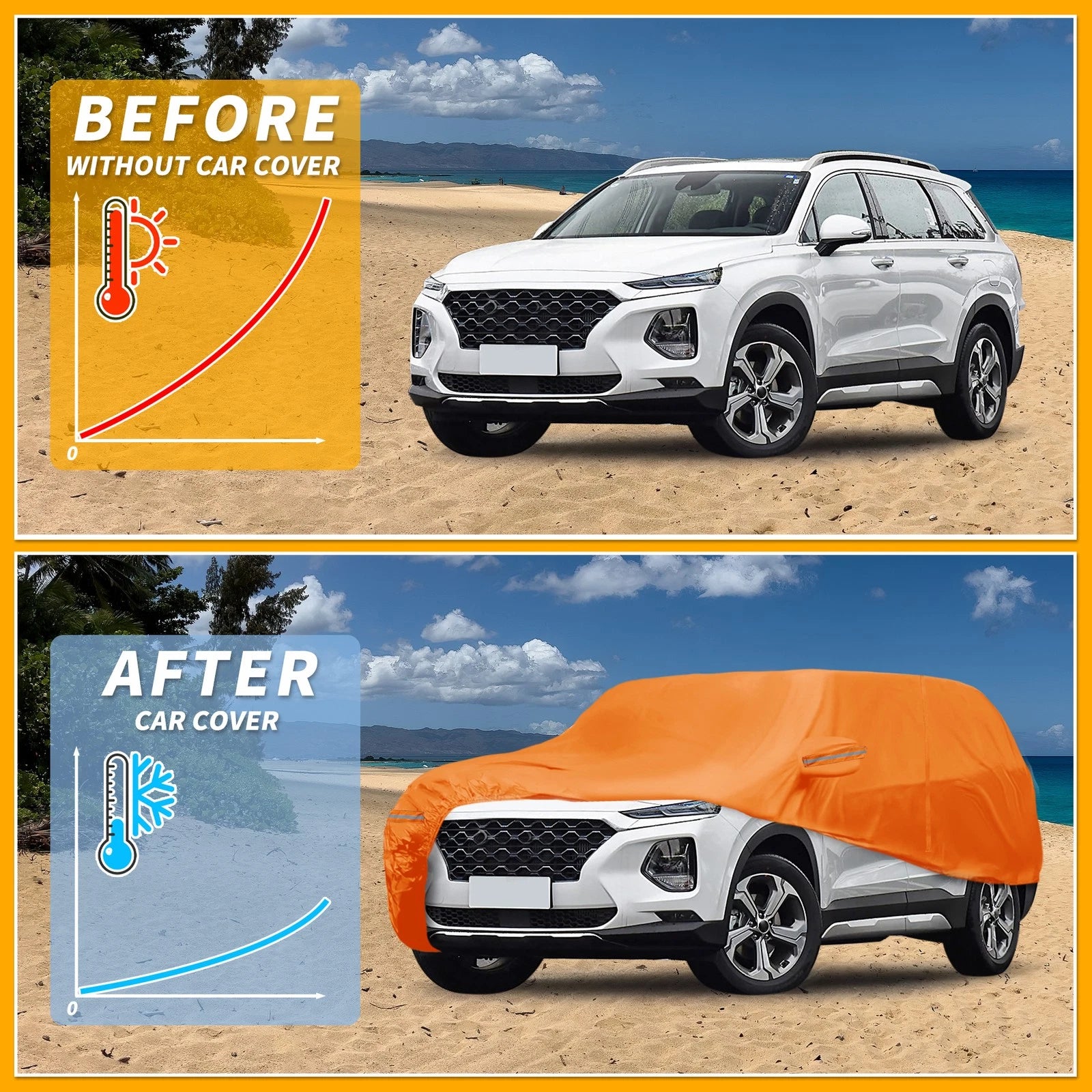 Waterproof Car Cover for Hyundai Santa Fe (2013–2023) 210D-PU, Orange