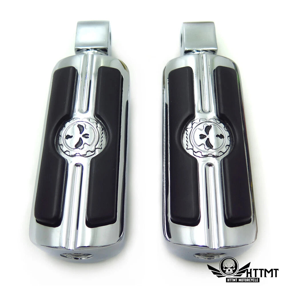 Chrome Gear Skull Footpegs for Yamaha Road Star Warrior (2002–2009)
