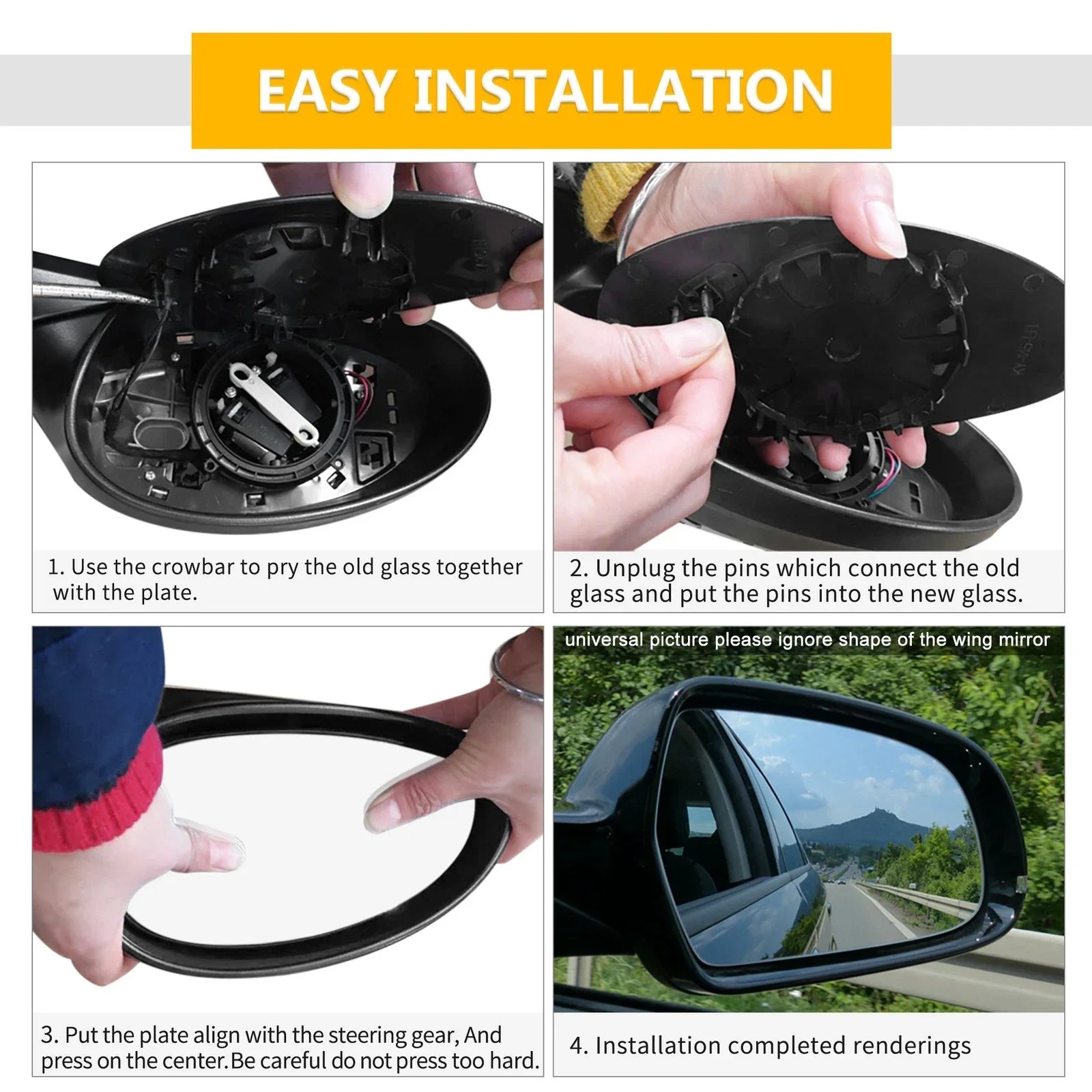 Right Side Mirror Glass for Honda Civic (2012-2014)