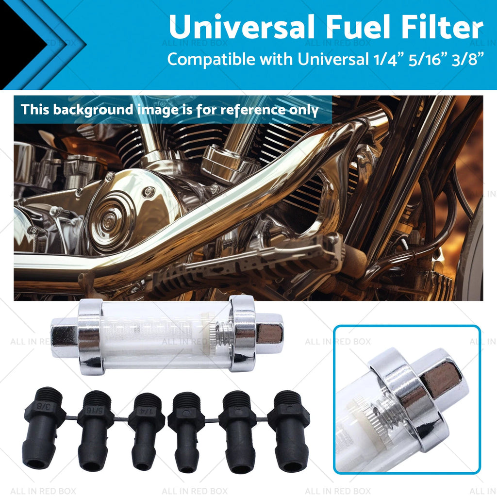 Reusable Chrome Glass Inline Fuel Filter for 1/4" 5/16" 3/8" Lines