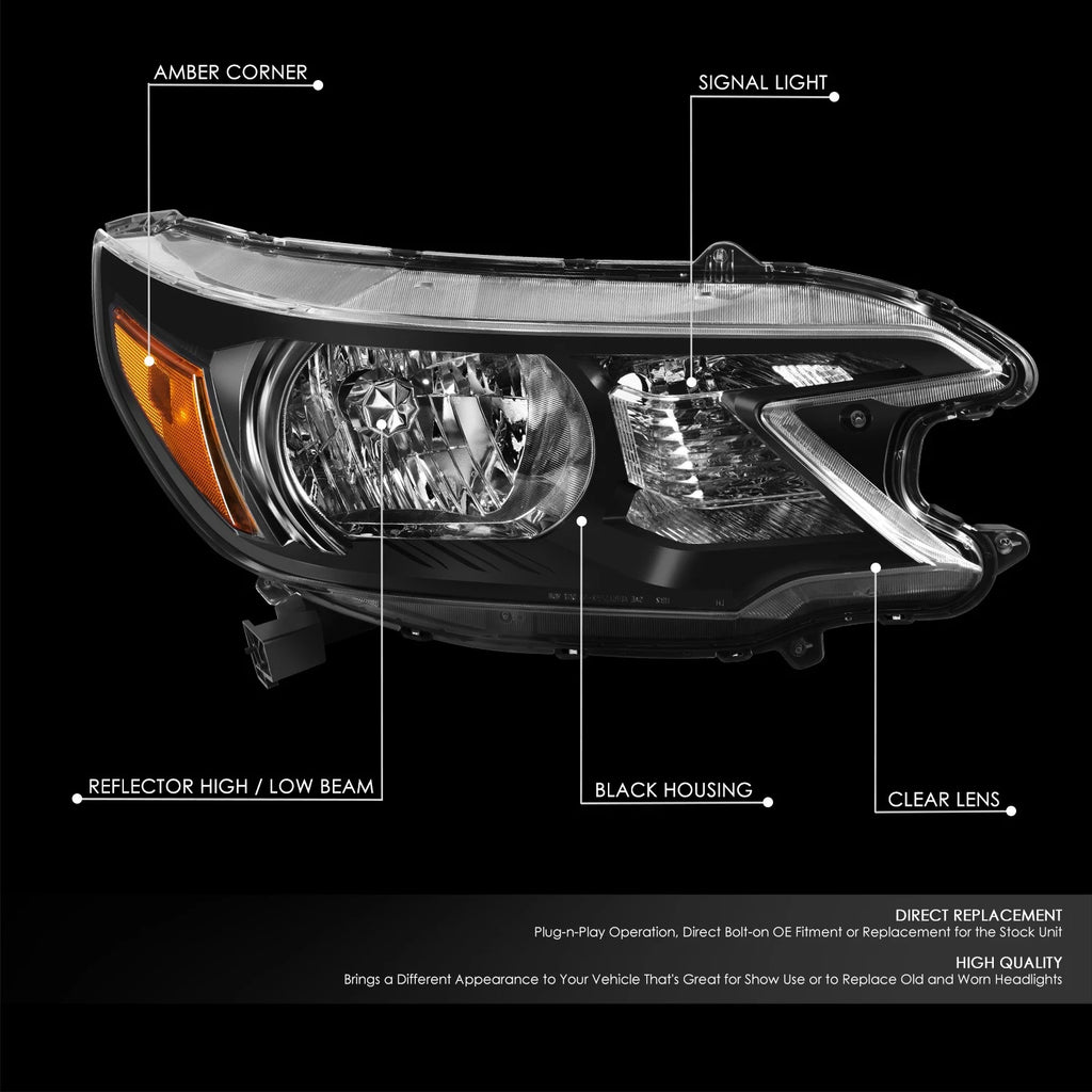 Passenger Side Headlight Lamp for Honda CR-V (2012–2014) Black Housing