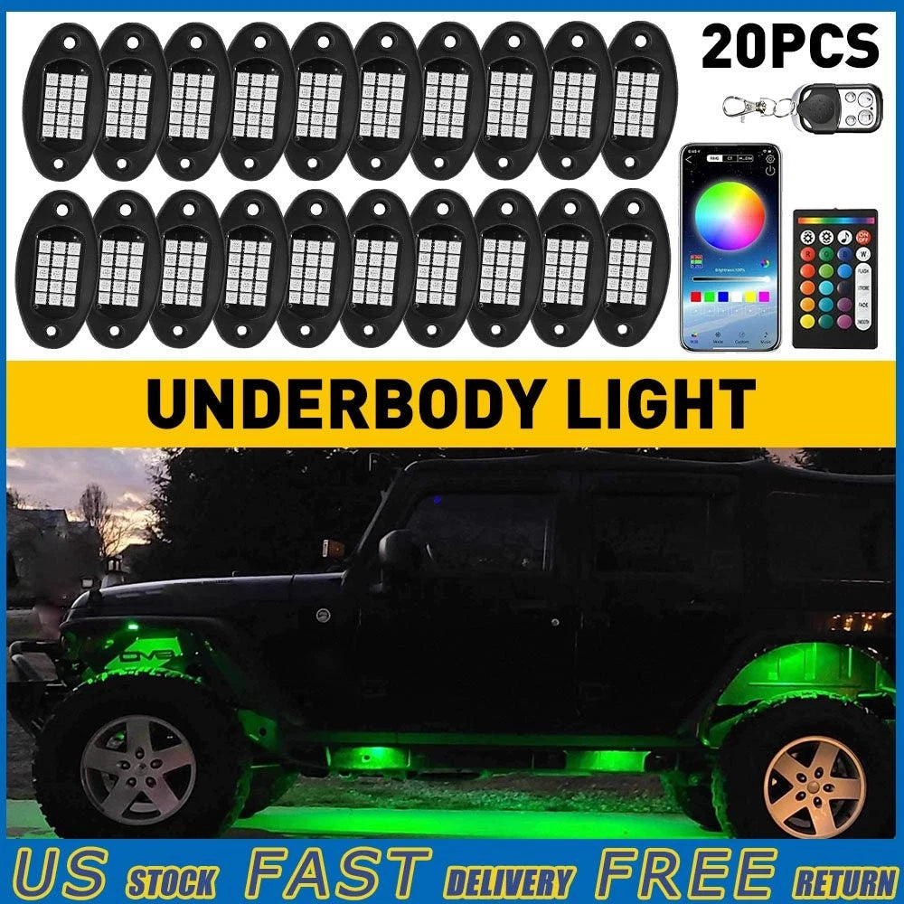 20x RGB LED Rock Lights for Universal Vehicles (Bluetooth Remote Control)