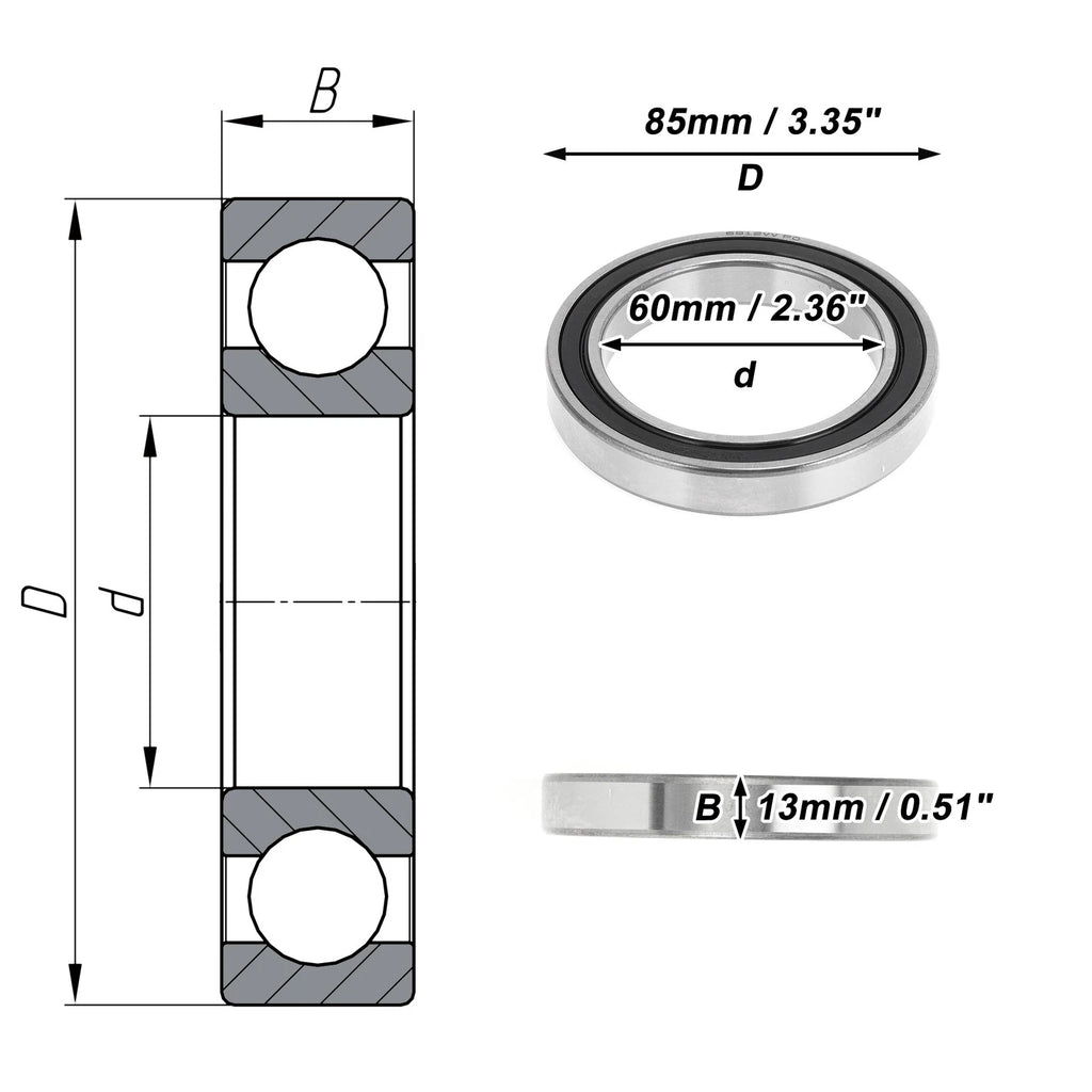 Deep Groove Ball Bearing 6912VV for Scooter Skateboard (60x85x13mm)