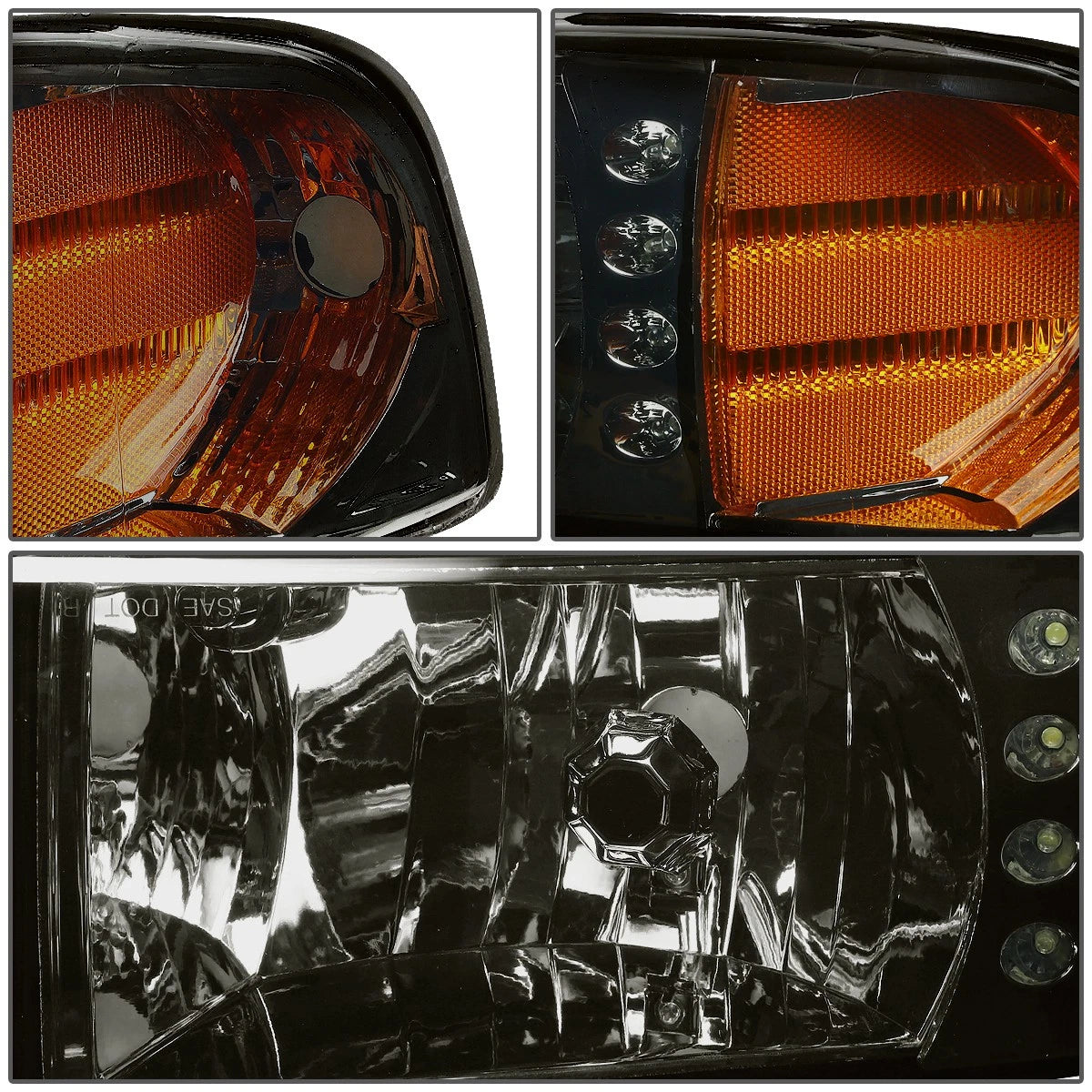 Smoked Housing Amber Corner Headlights with LED DRL for Dodge Ram Pickup (1994–2002)