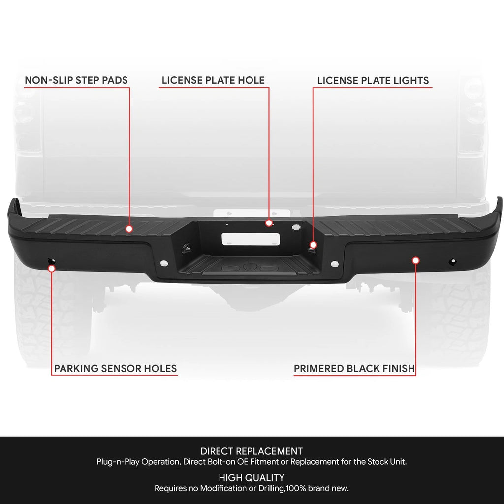 Rear Bumper Assembly for Ford F-150 (2006–2008) Black, Fleetside, Park Sensor Holes