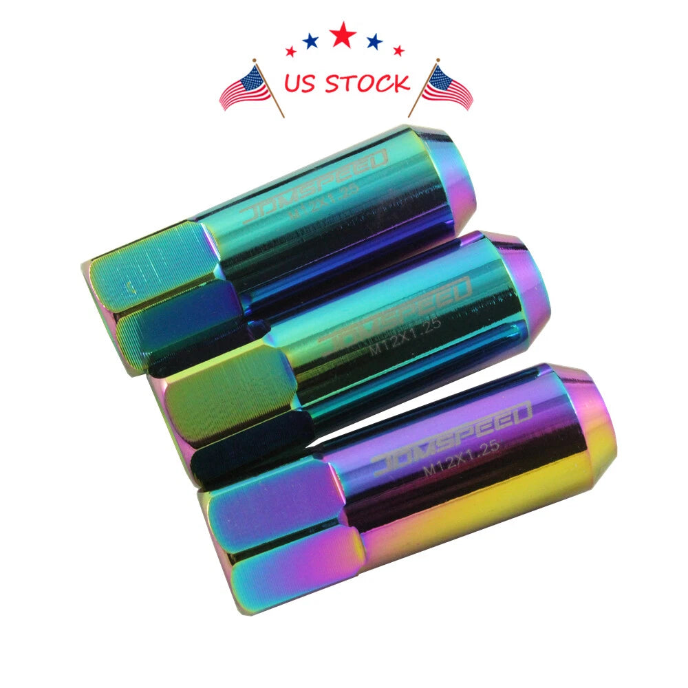 Set of 20 Neo Chrome Aluminum Tuner Racing Lug Nuts for JDM Vehicles