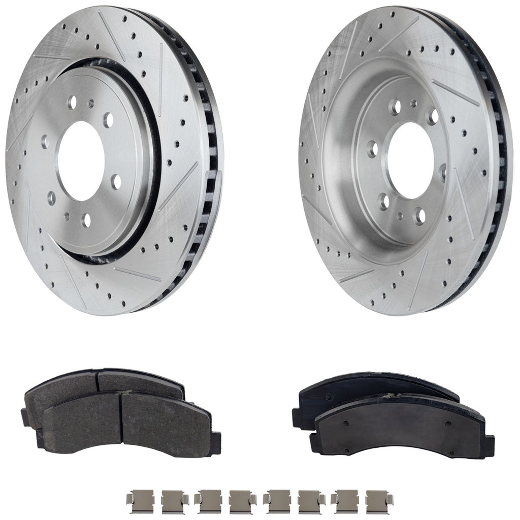 Brake Disc and Pad Kit for Ford F-150 (2018–2020) Front Left Right Cross-drilled