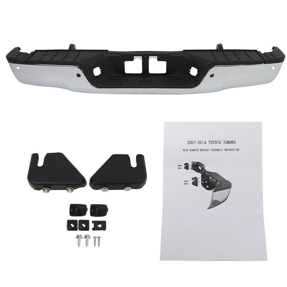 Chrome Rear Step Bumper Assembly with Sensor Holes for Toyota Tundra (2007-2013)