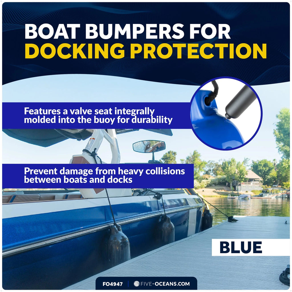 2-Pack Twin Eye Ribbed Boat Fenders 4.5 x 16-Inch, Blue