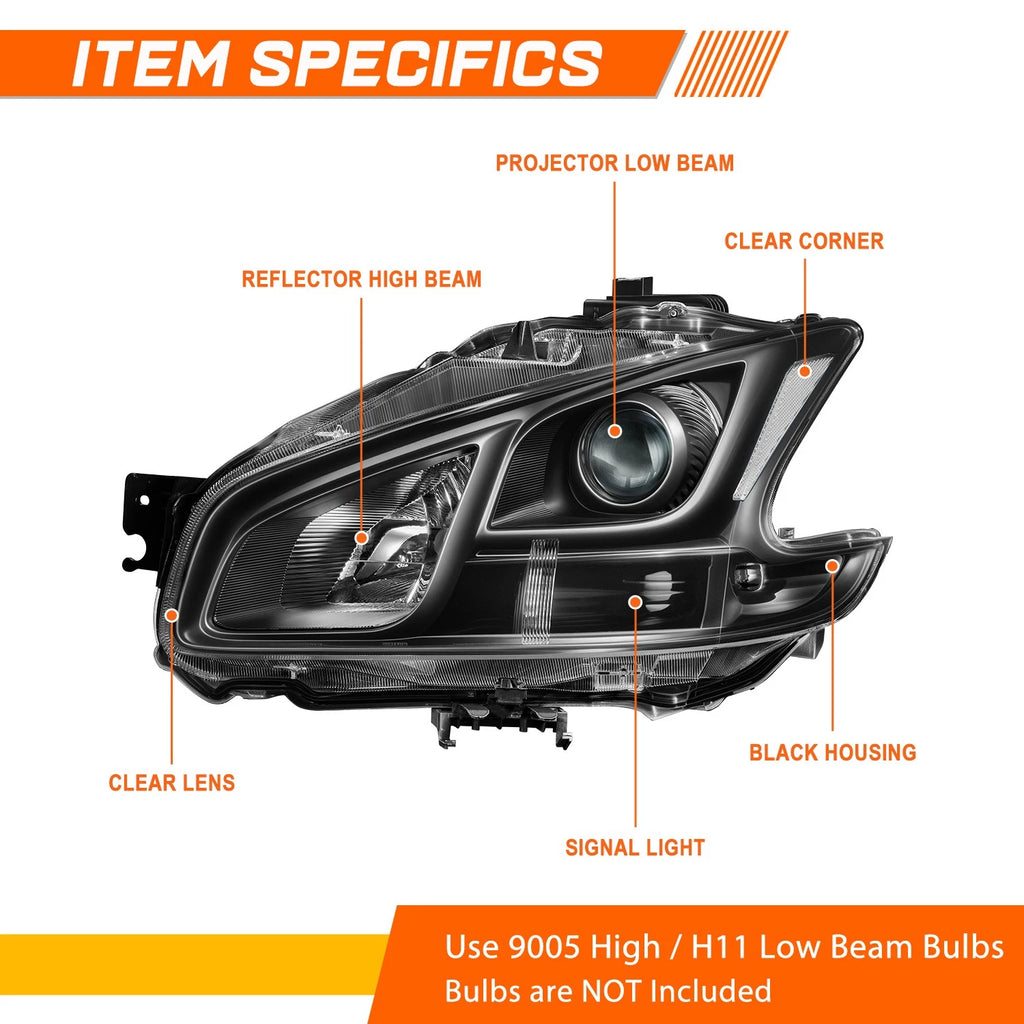 Projector Headlights for Nissan Maxima (2009–2014) - Black Housing