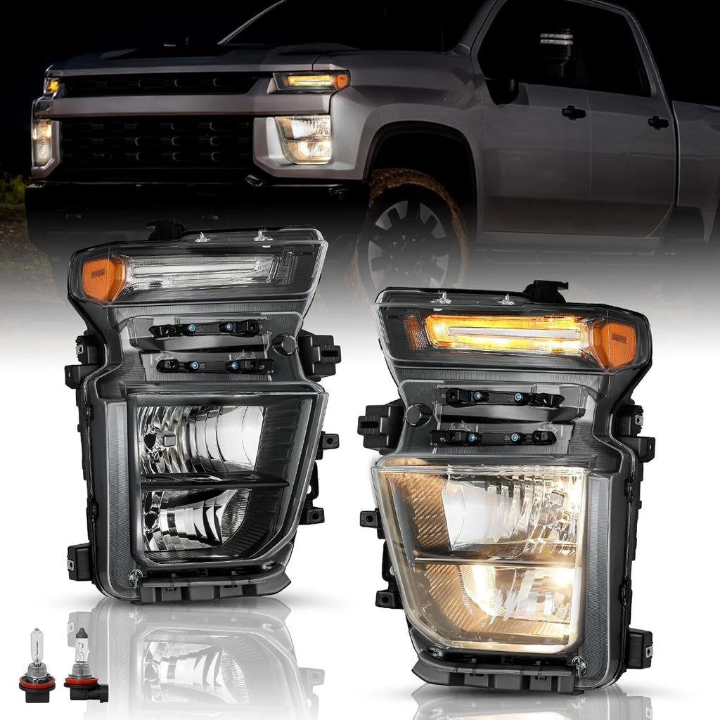 Halogen Headlight Set for Chevy Silverado 2500HD 3500HD (2024–2025) w/ Bulb