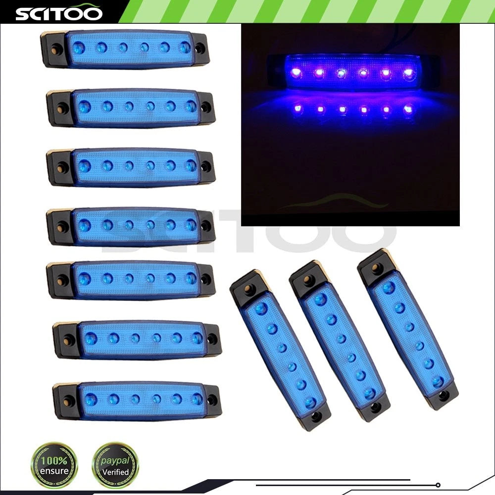 10X Blue 3/8" 6LED Sealed Side Marker Indicator Light for Dodge Ford Toyota
