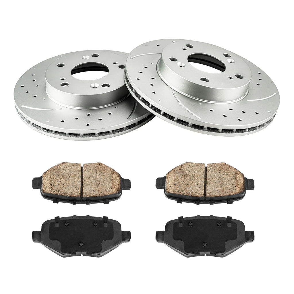 Front Drilled Slotted Rotors Ceramic Pads for 2004–2005 Honda Civic 2.0L
