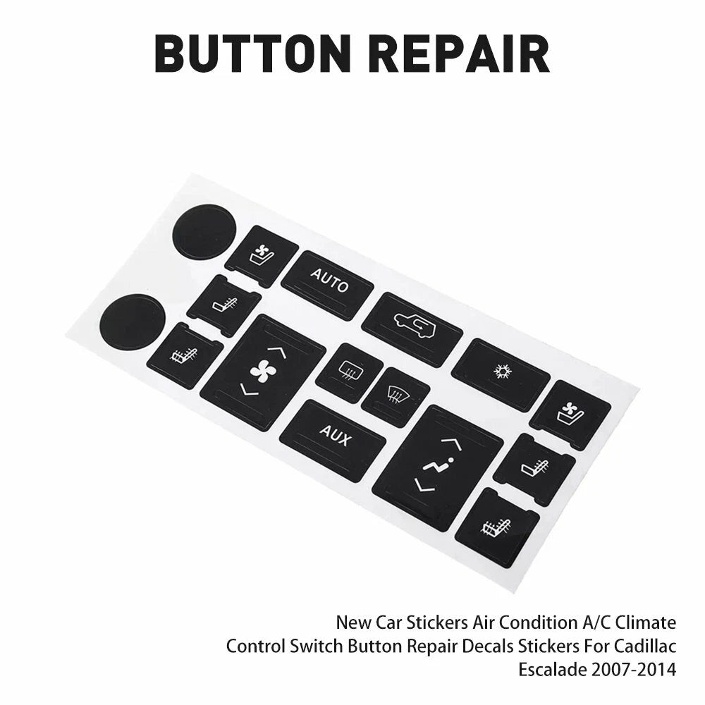 Set of 4 A/C Climate Control Button Repair Decals for Cadillac Escalade (2007–2014)