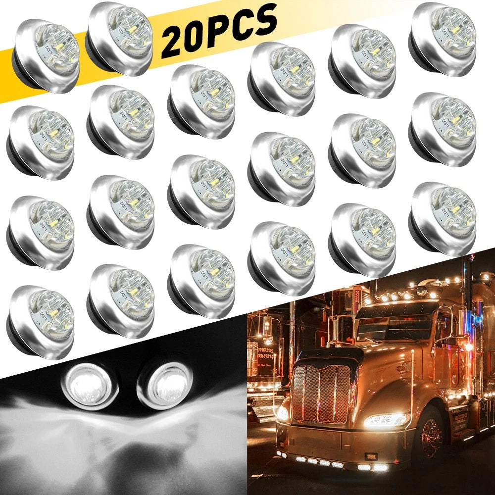 20x 3/4" Round White LED Side Marker Light for Truck Trailer (USP)