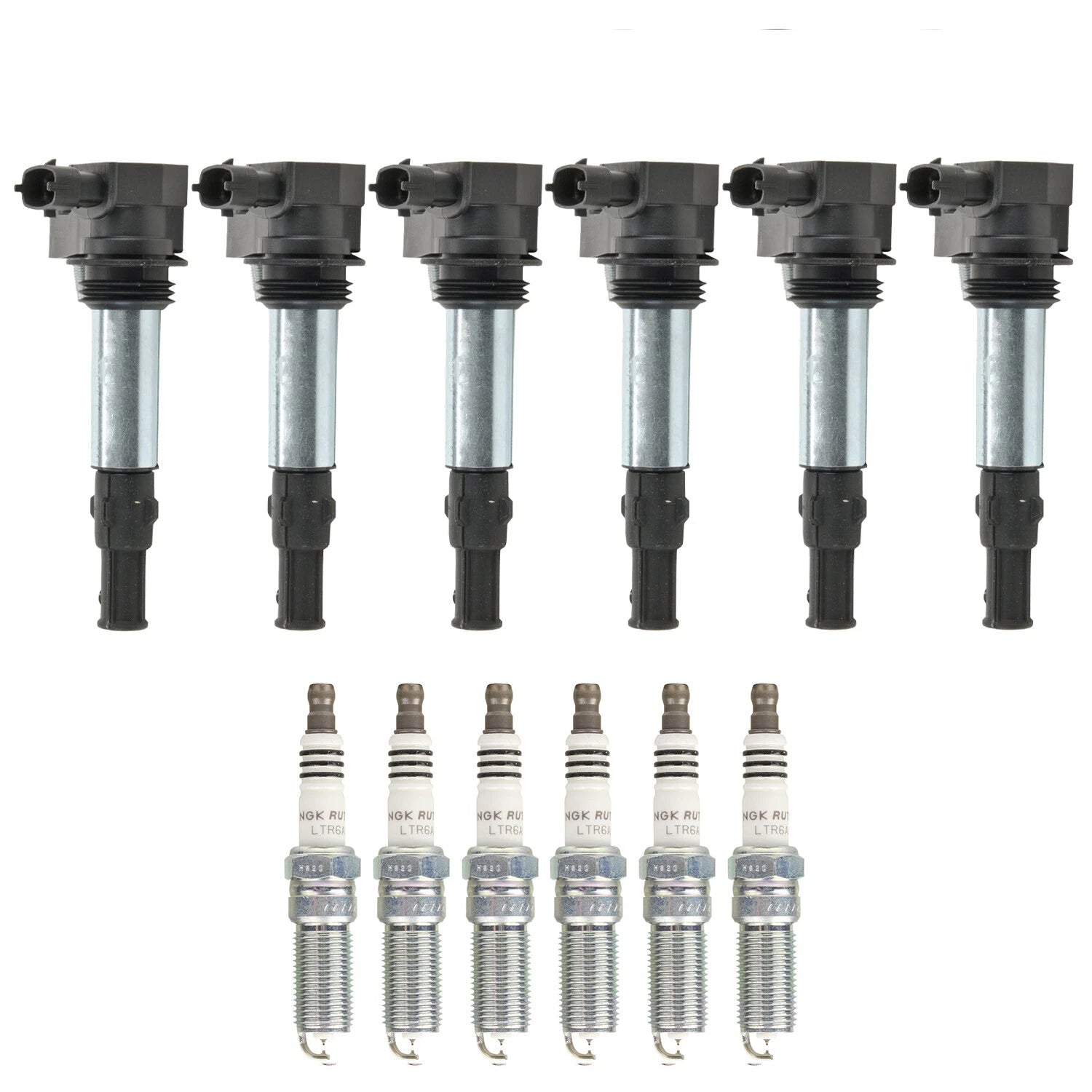 Set of 6 Ignition Coils & NGK Ruthenium HX Spark Plugs for Enclave CTS F-150