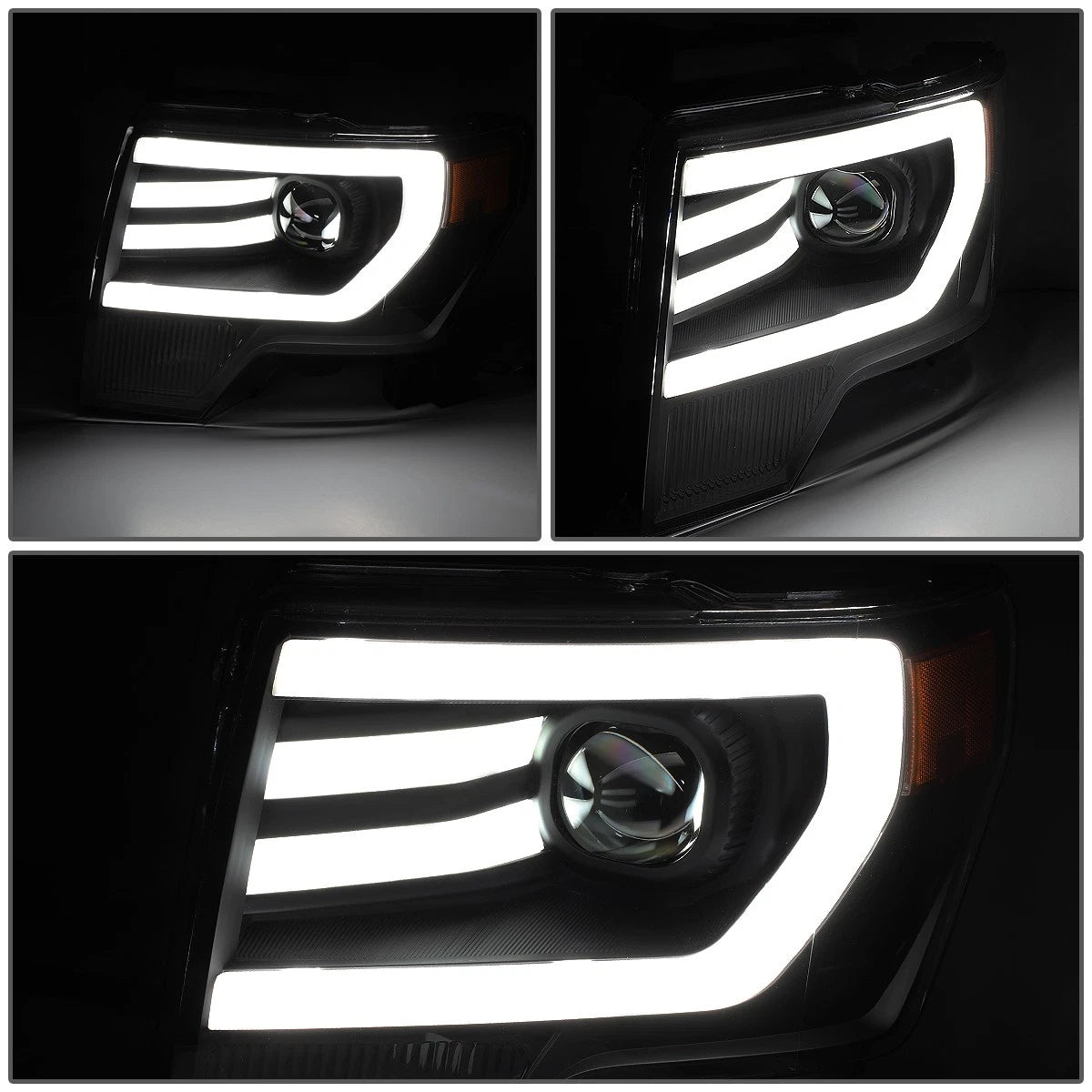 3D LED DRL Tube Bar Projector Headlights for Ford F150 (2009–2014)