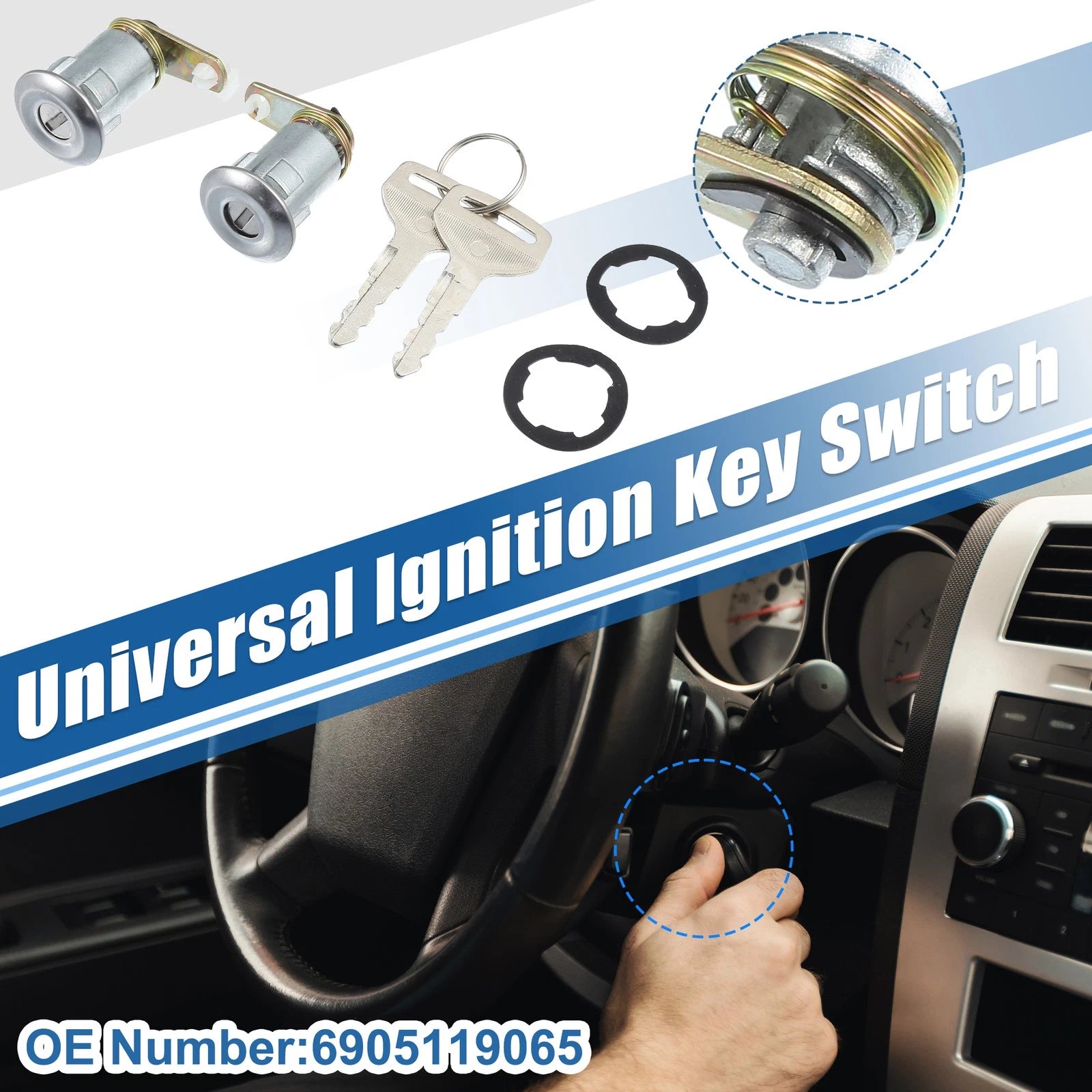 Set of 1 Ignition Switch Cylinder with Key for Toyota Land Cruiser (No. 6905119065)