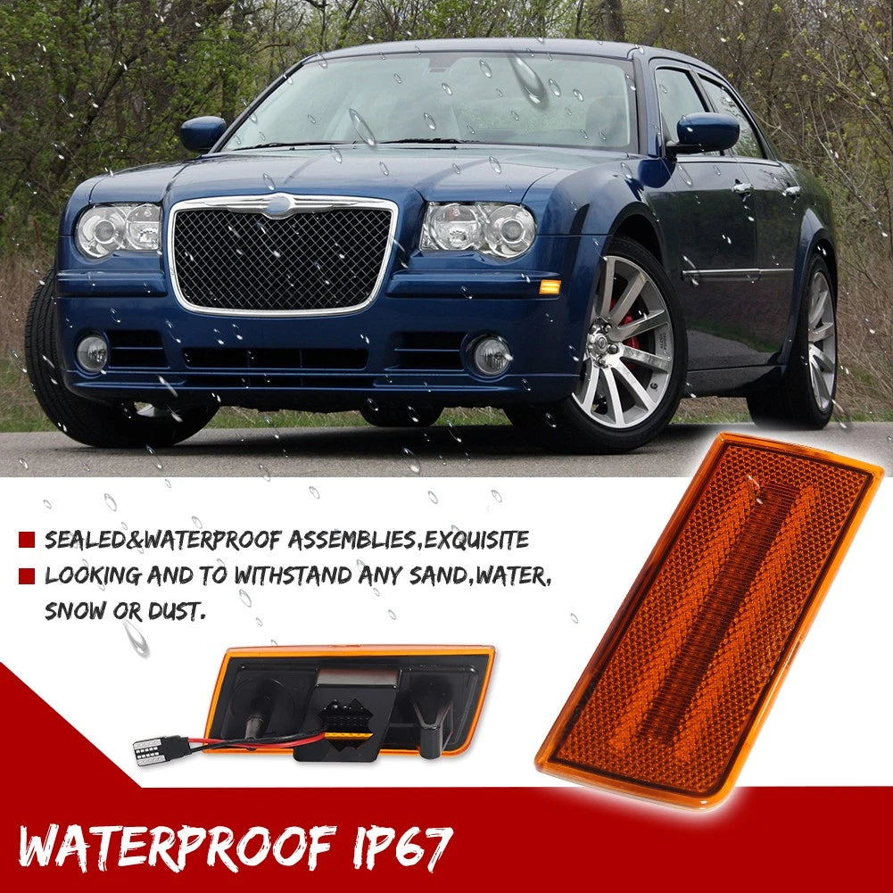 2X Amber Lens Full LED Front Side Marker Lights for Chrysler 300 (2005–2010)